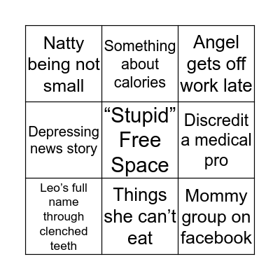 Sister Bingo Card