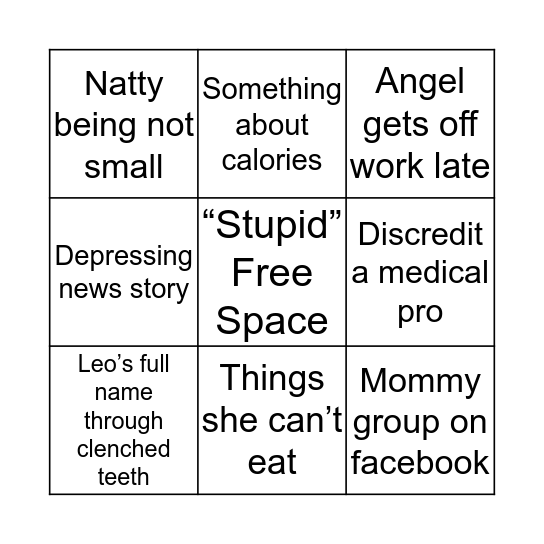 Sister Bingo Card