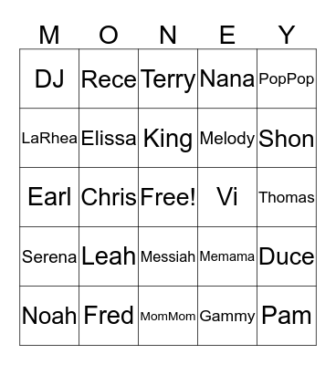 Family & Fun Bingo Card