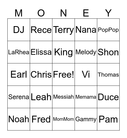 Family & Fun Bingo Card