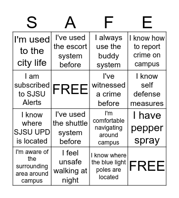 Spartan Safety Bingo Card