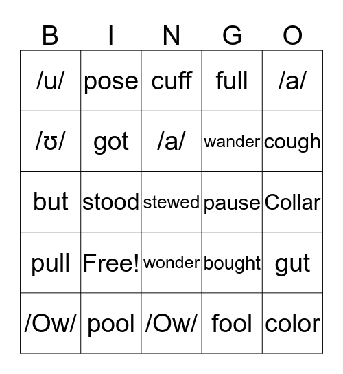 Vowel Sound Bingo Card