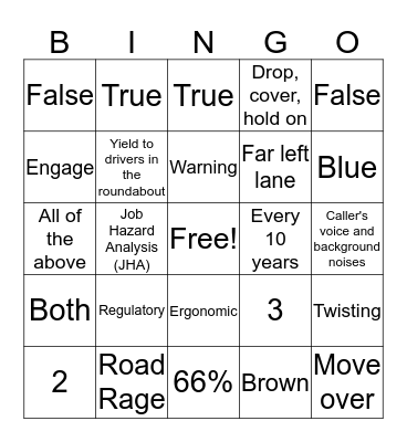 Safety Bingo Card