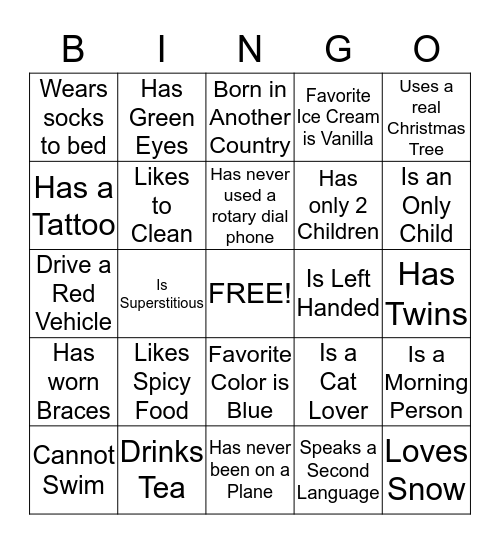 Get To Know YOU. Bingo Card