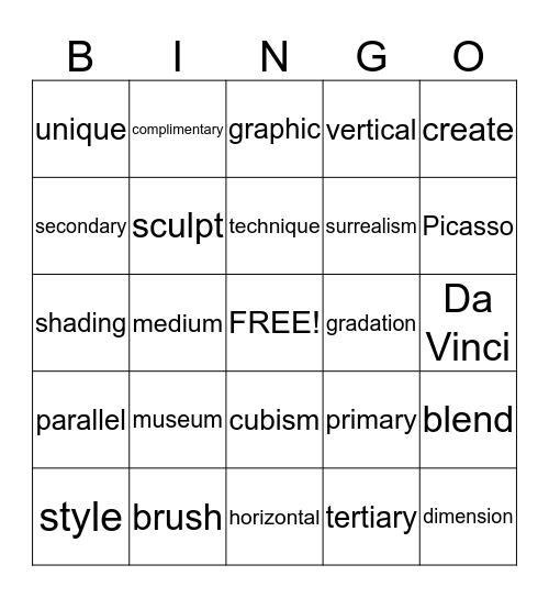 Art Bingo 2 Bingo Card