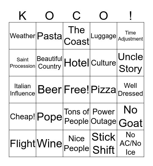 Koco Bingo Card