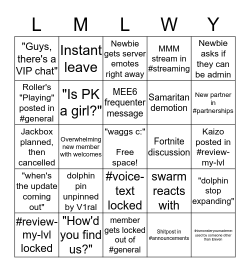 The First Public LMLWY Bingo Card Bingo Card