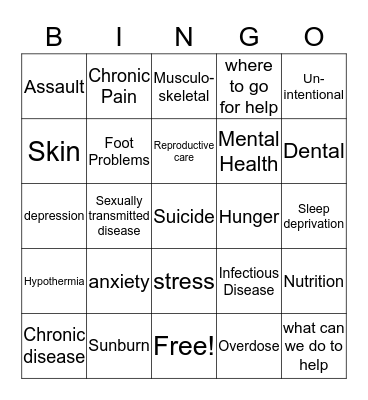 Health and Wellness  Bingo Card