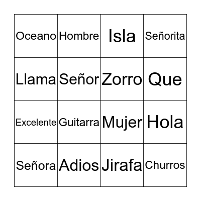 Spanish pronunciation Bingo Card