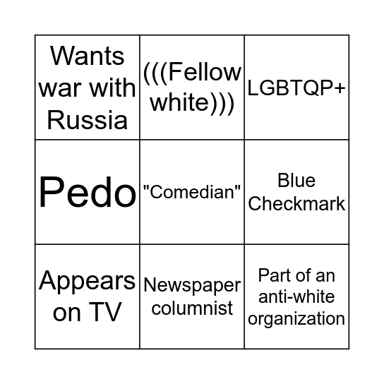 Anti-White Bingo! Bingo Card