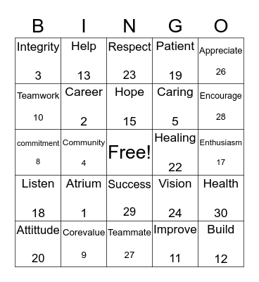 TEAM  BINGO Card