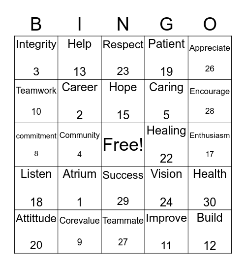 TEAM  BINGO Card