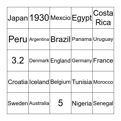 World Cup Bingo Card