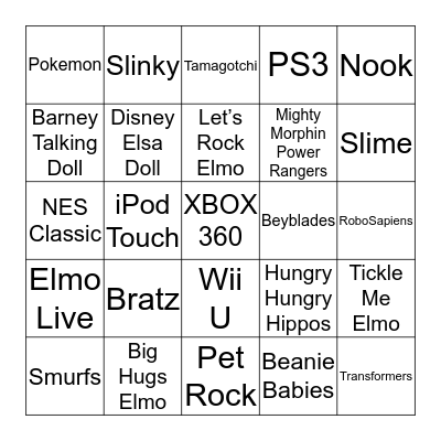 Most Popular Christmas Gifts (per year) Bingo Card