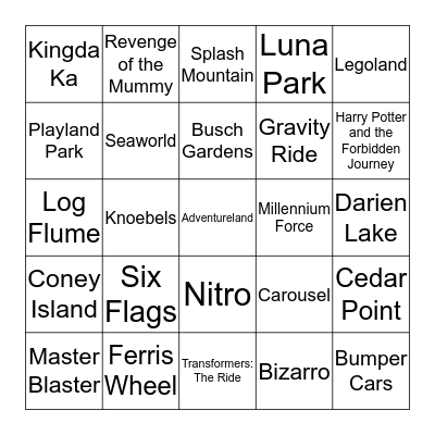 Theme Parks Bingo Card
