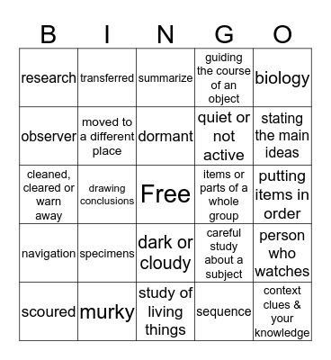 Grade 5 Unit 2 Week1 Bingo Card