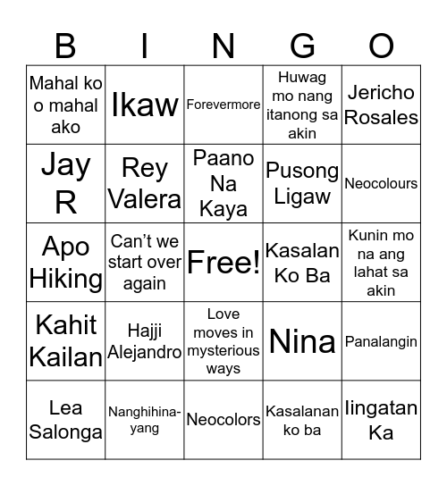 Bingo MUSIKAL Bingo Card