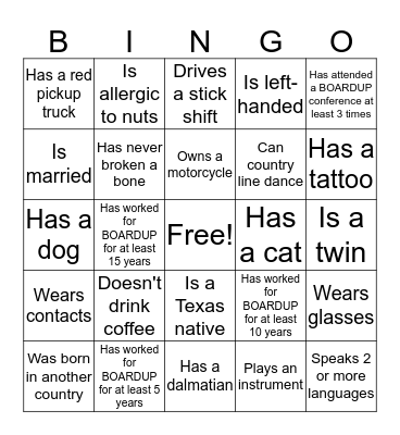 BOARDUP Bingo Card