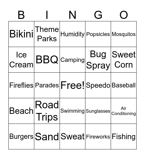 Summertime Bingo! Bingo Card