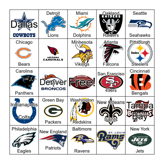 NFL Bingo Card