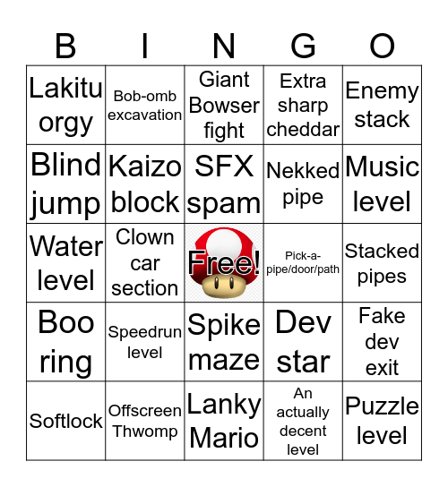 Super Mario Misery! Bingo Card
