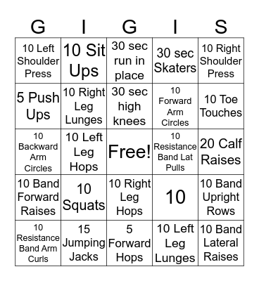 Fitness Bingo Card