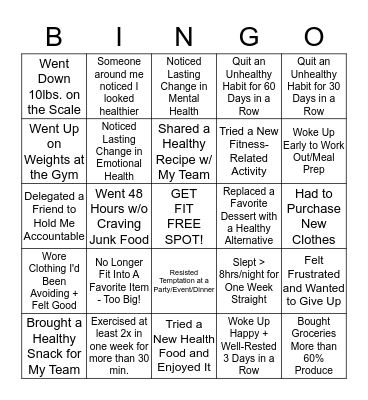 VERSUS WELLNESS CHALLENGE Bingo Card
