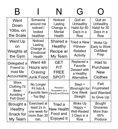 VERSUS WELLNESS CHALLENGE Bingo Card