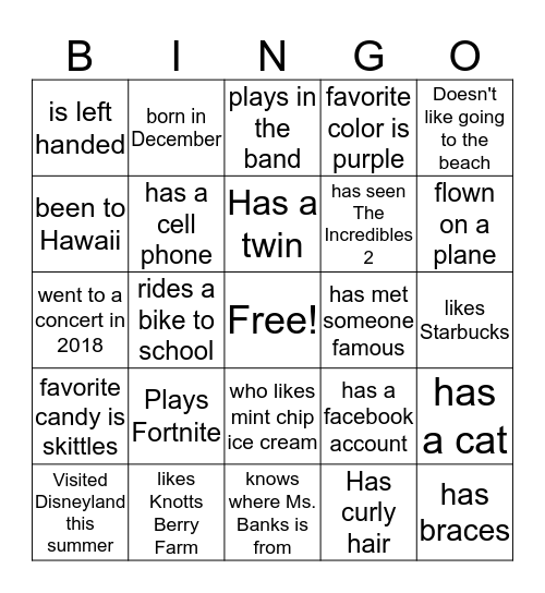 Find Someone who . . . Bingo Card