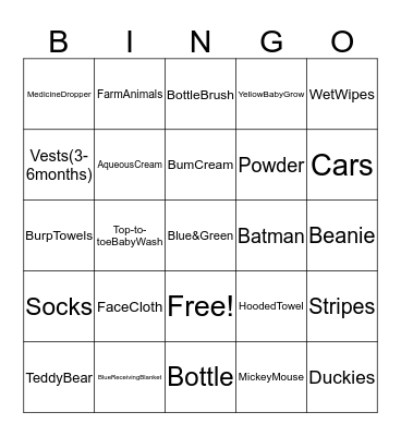 Baby Cilliers' Bingo Fun Bingo Card