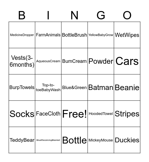 Baby Cilliers' Bingo Fun Bingo Card