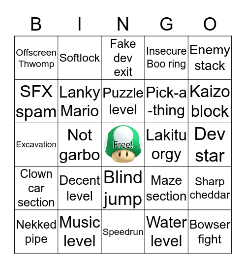 Super Mario Misery Bingo! Bingo Card