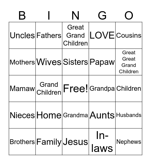 William Thomas Crisp Family Reunion 2018 Bingo Card