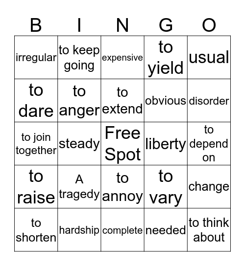 Chapter 7 Bingo Card