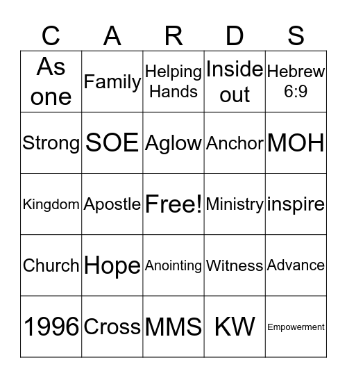 #HopeStrong Family Feast Bingo Card