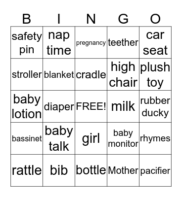 Baby Bee's Shower  Bingo Card