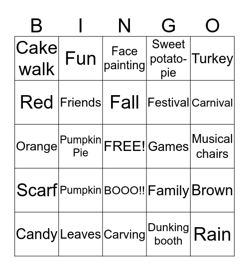 Fall Festival  Bingo Card