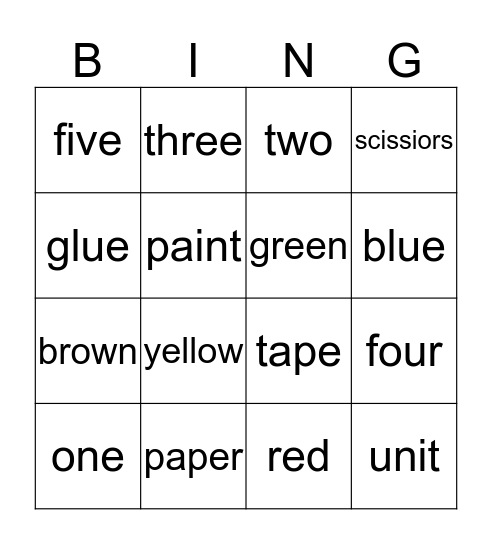 Unit2,3,4 Bingo Card