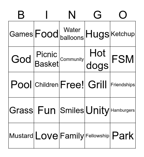 Picnic Bingo Card