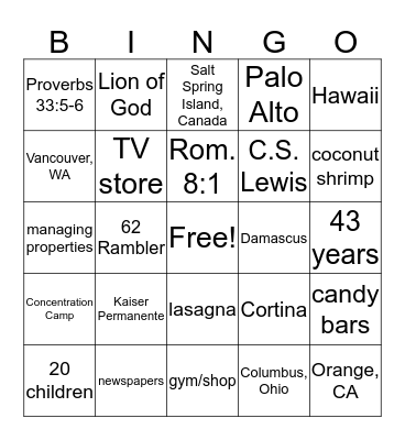 Dinner for 8 Bingo! Bingo Card