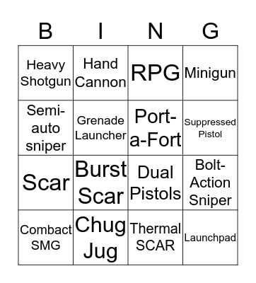 Fortnite Bingo Legendary Bingo Card