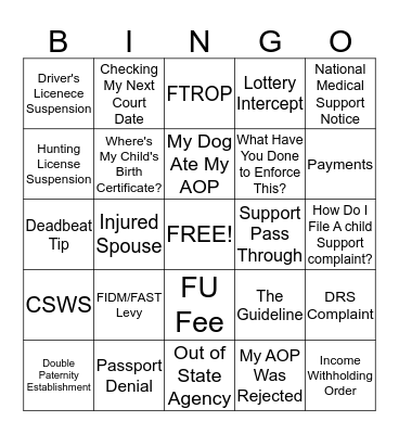 Helpline Bingo Card