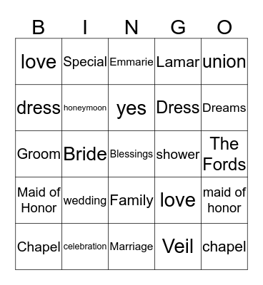 Cassandra's Special Day Bingo Card