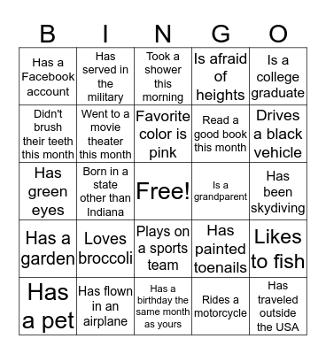 Turner Family Bingo Card