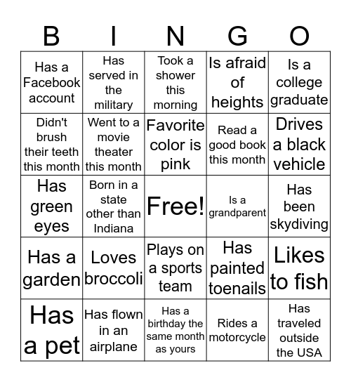 Turner Family Bingo Card