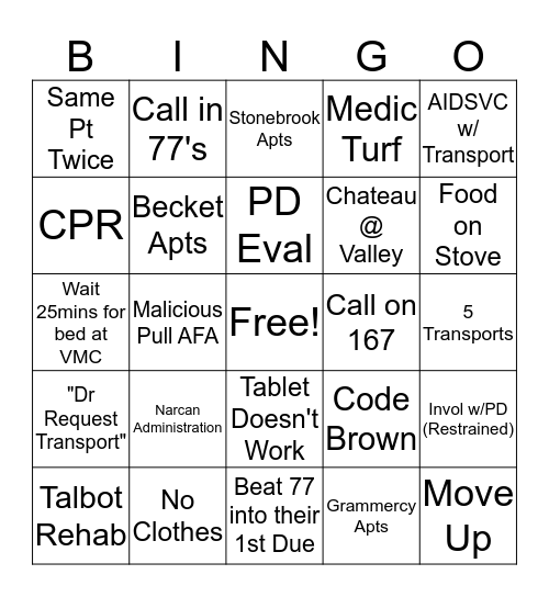 Station 13 Bingo Card