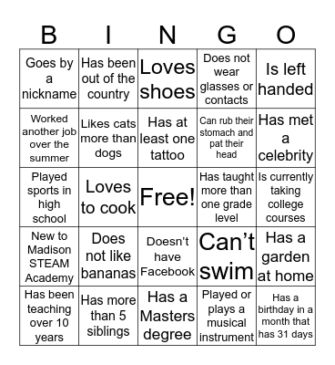 People BINGO #madisonstrong Bingo Card