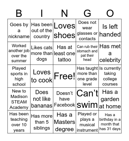 People BINGO #madisonstrong Bingo Card