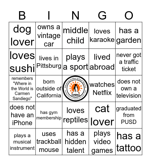 PITTSBURG UNIFIED SCHOOL DISTRICT Bingo Card