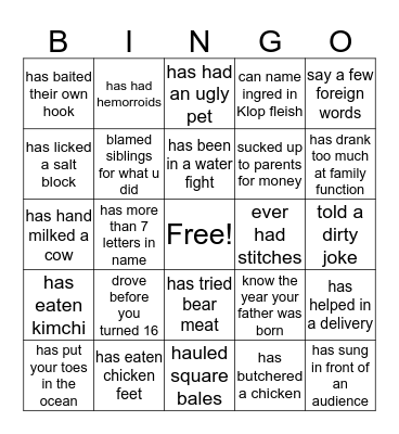 family fun Bingo Card